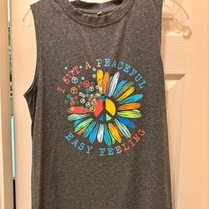 Gray Sleeveless Top with Peaceful Graphic